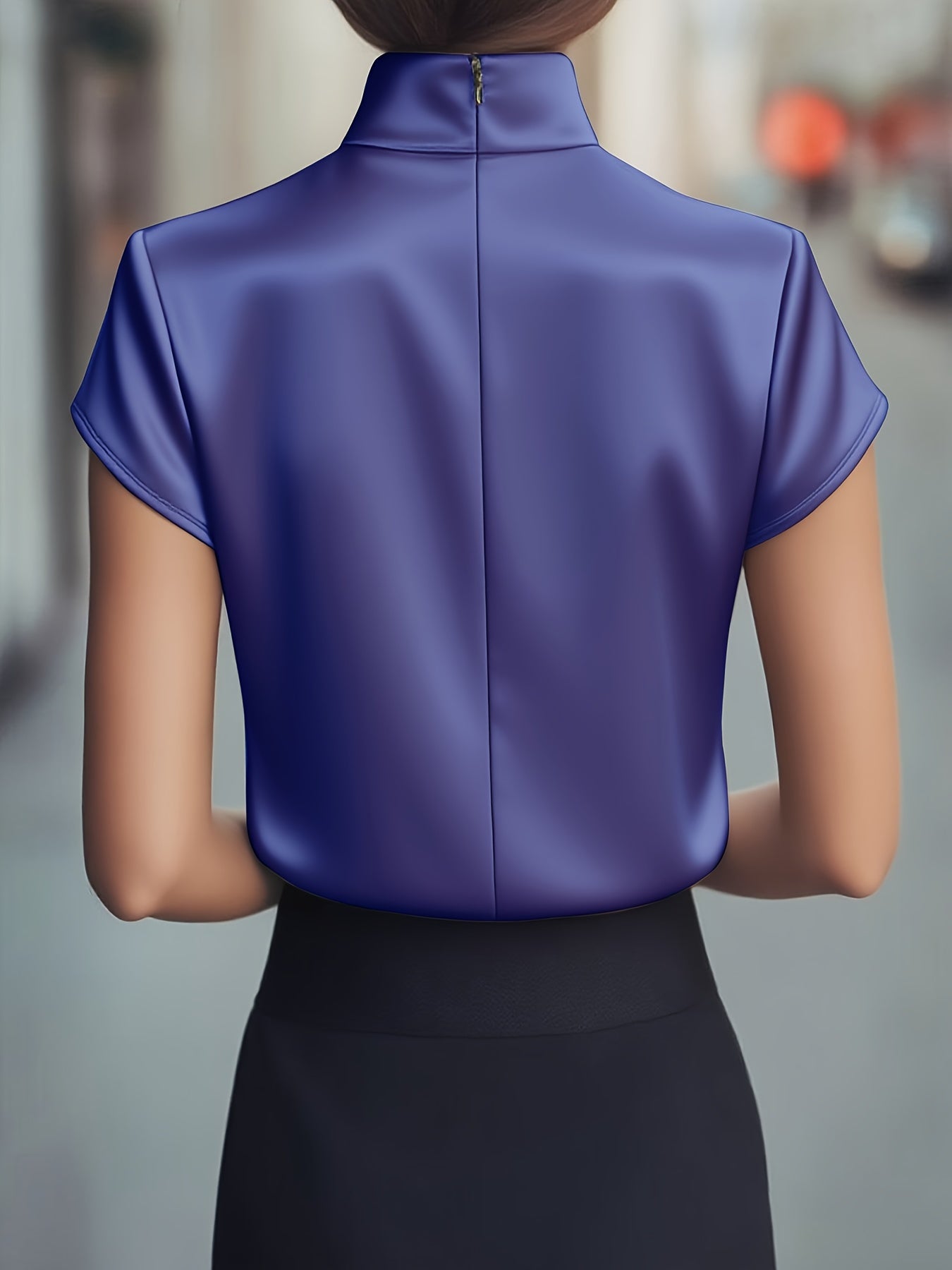 Rich Purple High-Neck Blouse for Autumn Elegance