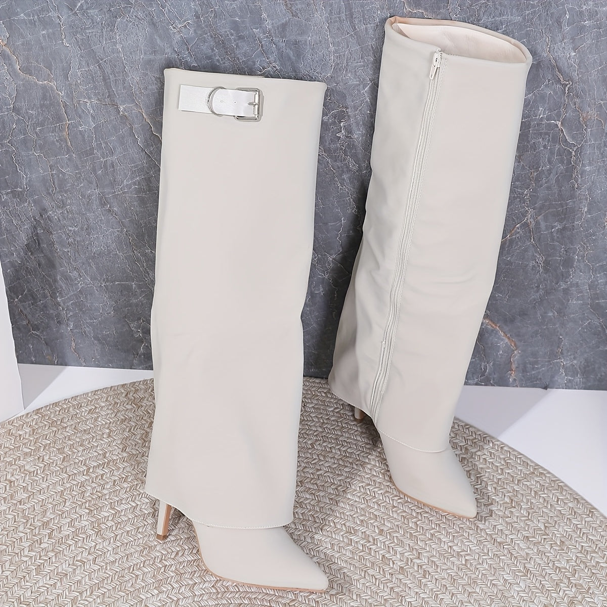 WL Atelier | Elegant Pointed-Toe Knee-High Boots with Metallic Buckle