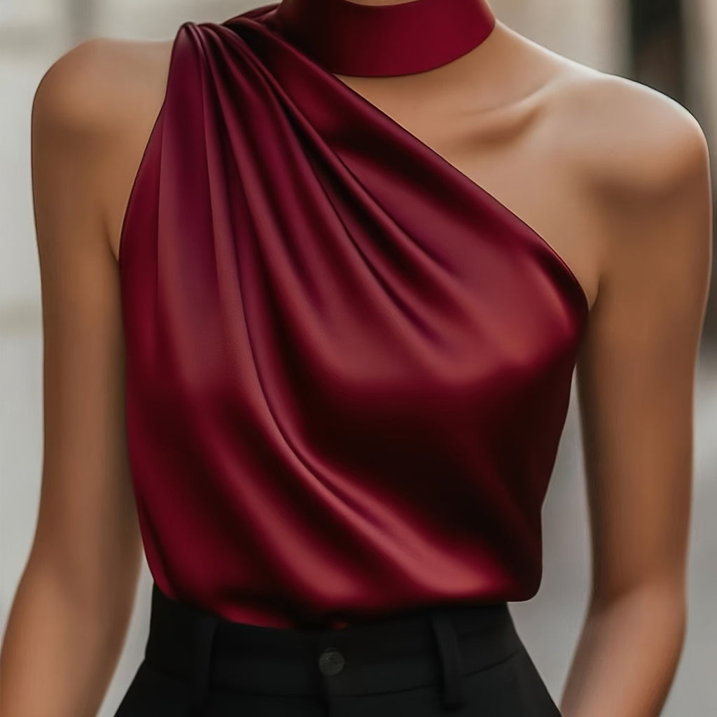 Deep Red Satin Off-Shoulder Blouse