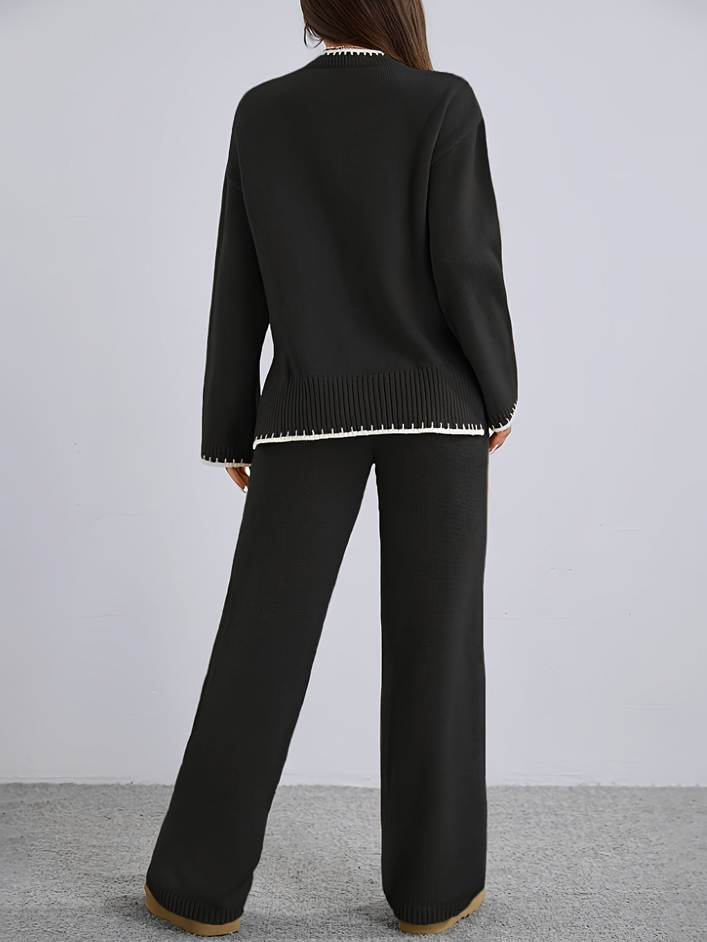 WL Atelier | Elegant Contrast Pullover Sweater &amp; Pants Two-Piece Set