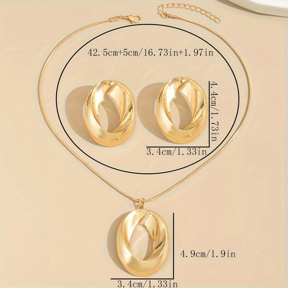 WL Atelier | Minimalist Hollow Oval Pendant Necklace &amp; Earrings Set