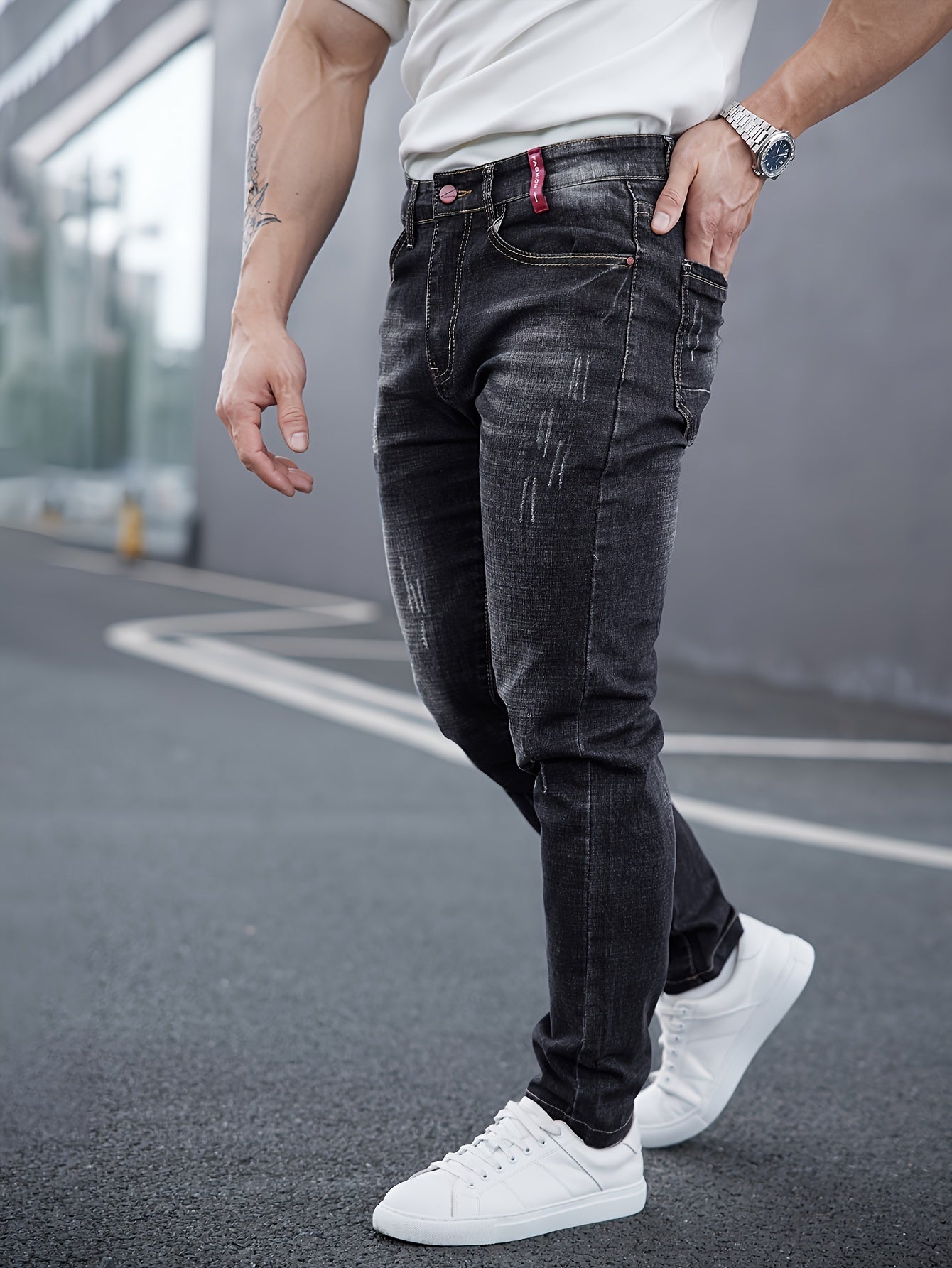 WL Atelier Men | Slim-Fit Light Wash Faux Denim with Embroidered Detail