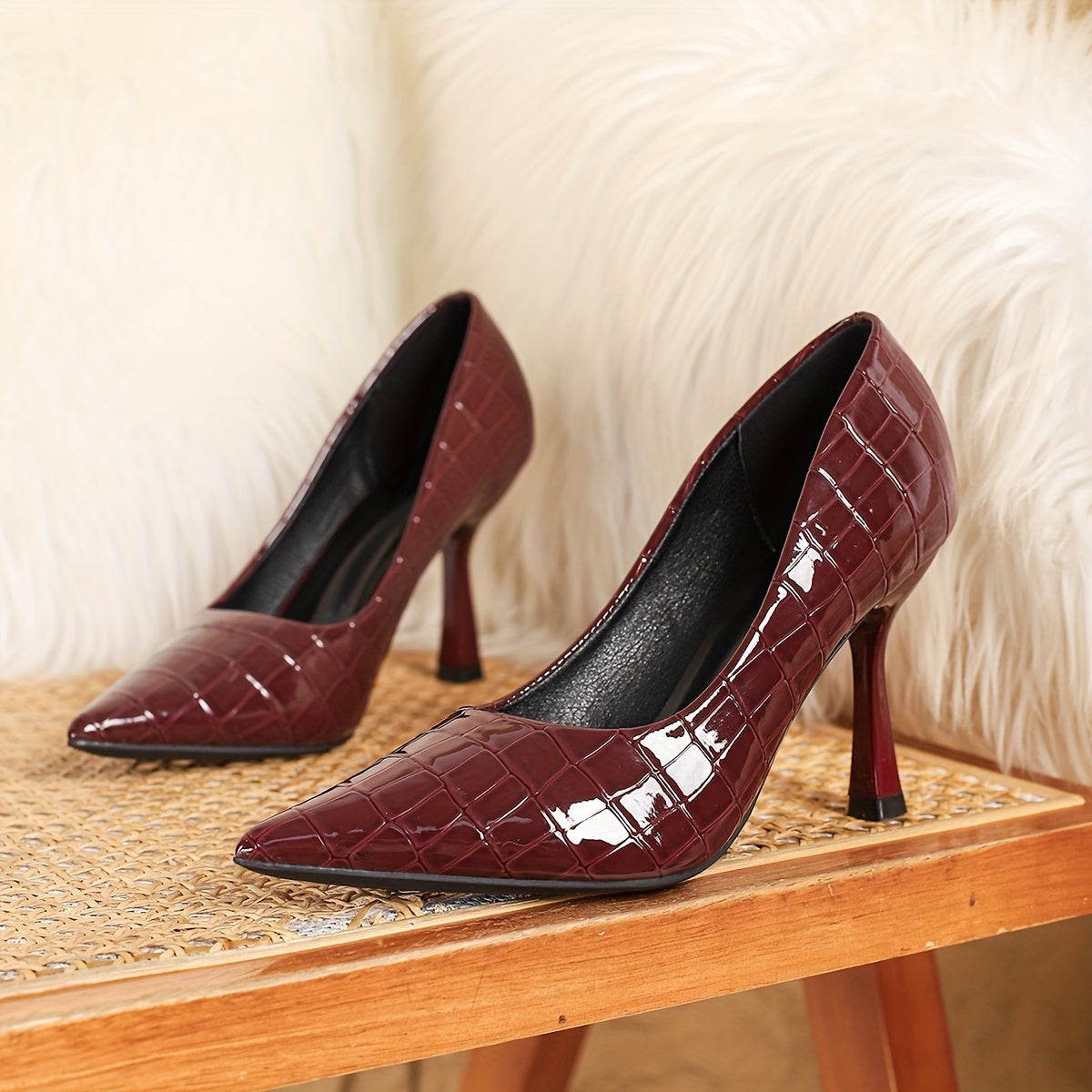 WL Atelier | Burgundy Glossy Pointed-Toe Stiletto Heels