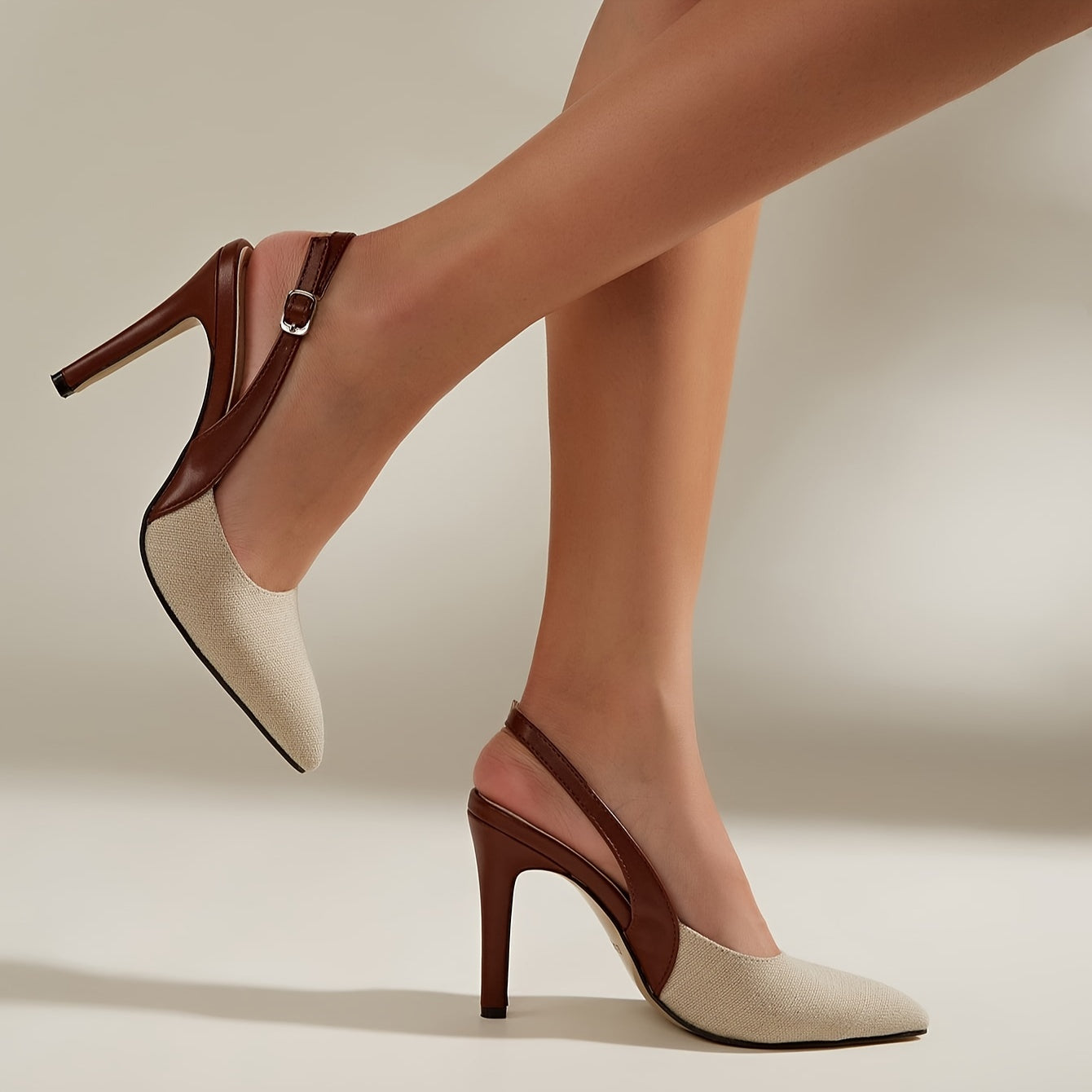 WL Atelier | Brown &amp; Beige Pointed-Toe Stiletto Heels