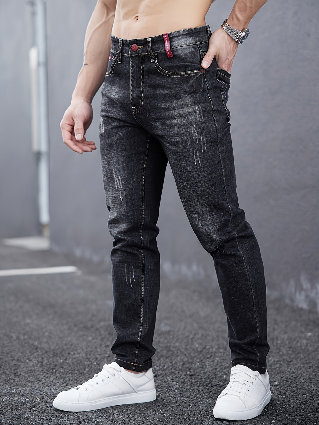 WL Atelier Men | Slim-Fit Light Wash Faux Denim with Embroidered Detail