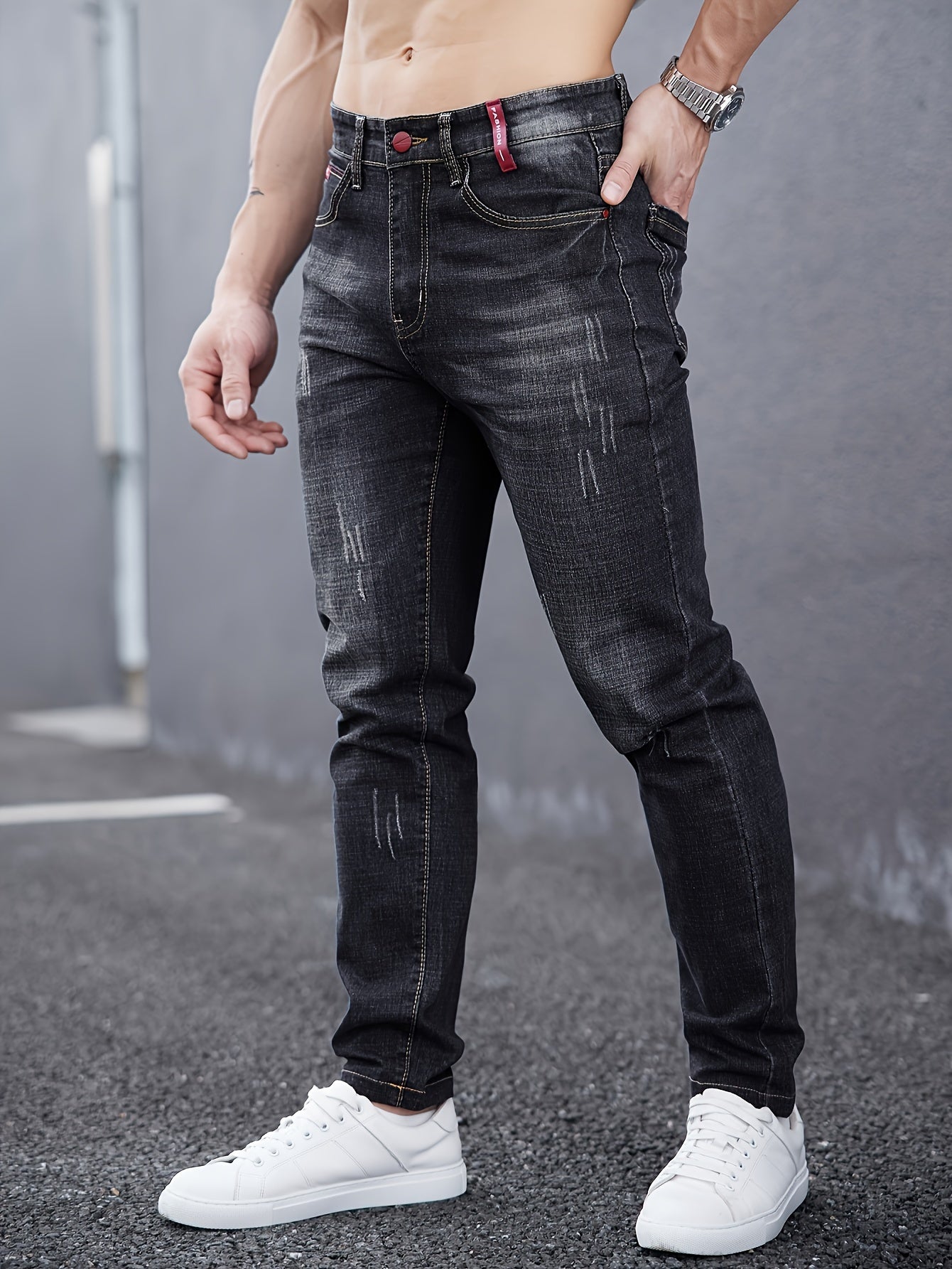WL Atelier Men | Slim-Fit Light Wash Faux Denim with Embroidered Detail