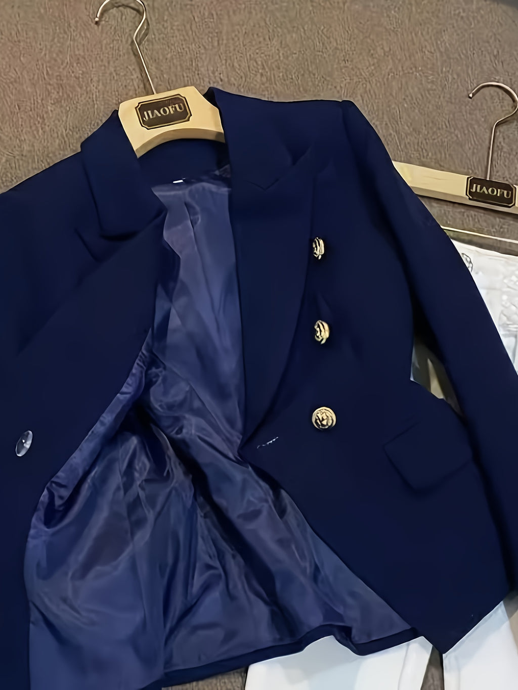 WL Atelier | Elegant Navy Blue Blazer with Golden-Tone Buttons