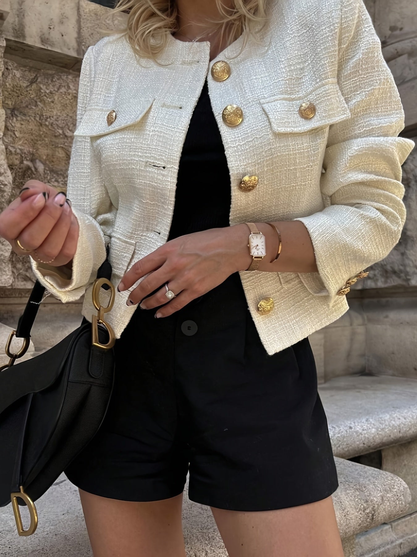 WL Atelier | Elegant Beige Blazer with Golden-Tone Buttons