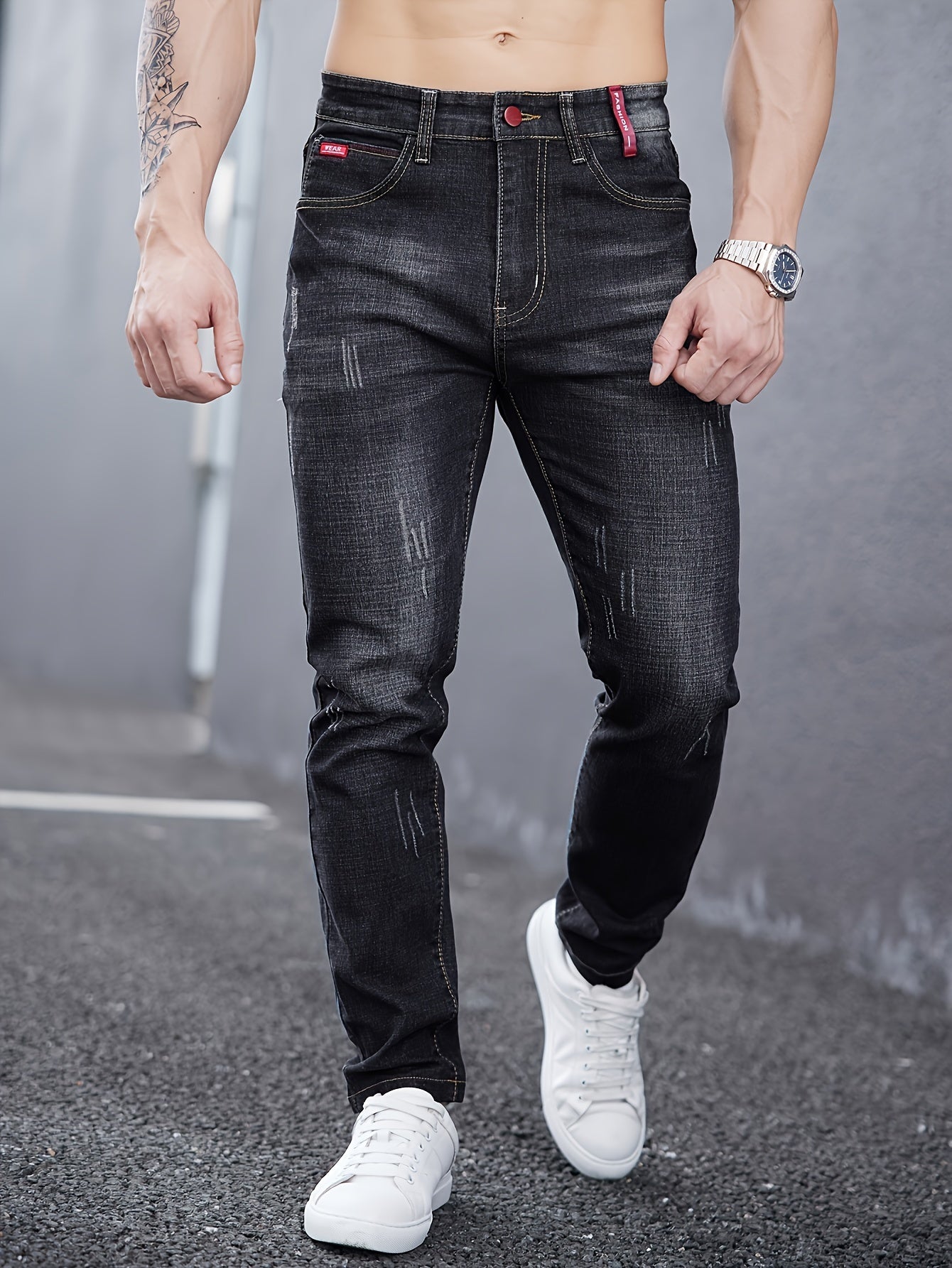 WL Atelier Men | Slim-Fit Light Wash Faux Denim with Embroidered Detail