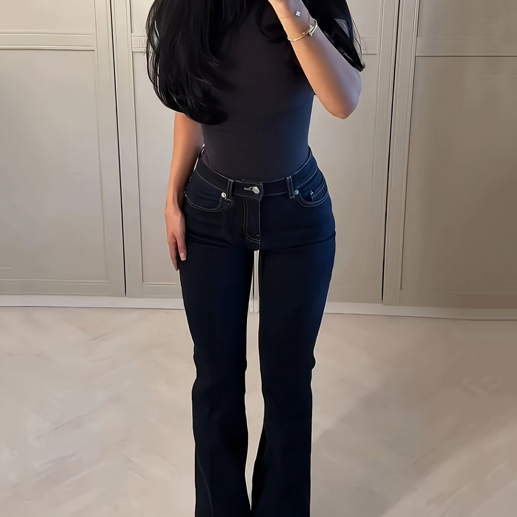WL Atelier | Elegant Deep Blue Stretch Flare Pants