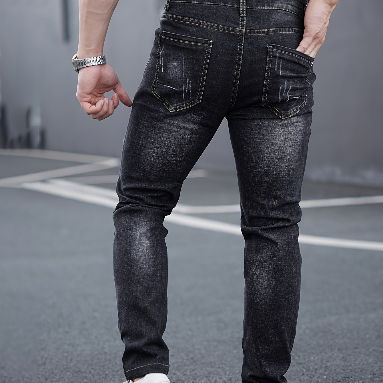 WL Atelier Men | Slim-Fit Light Wash Faux Denim with Embroidered Detail