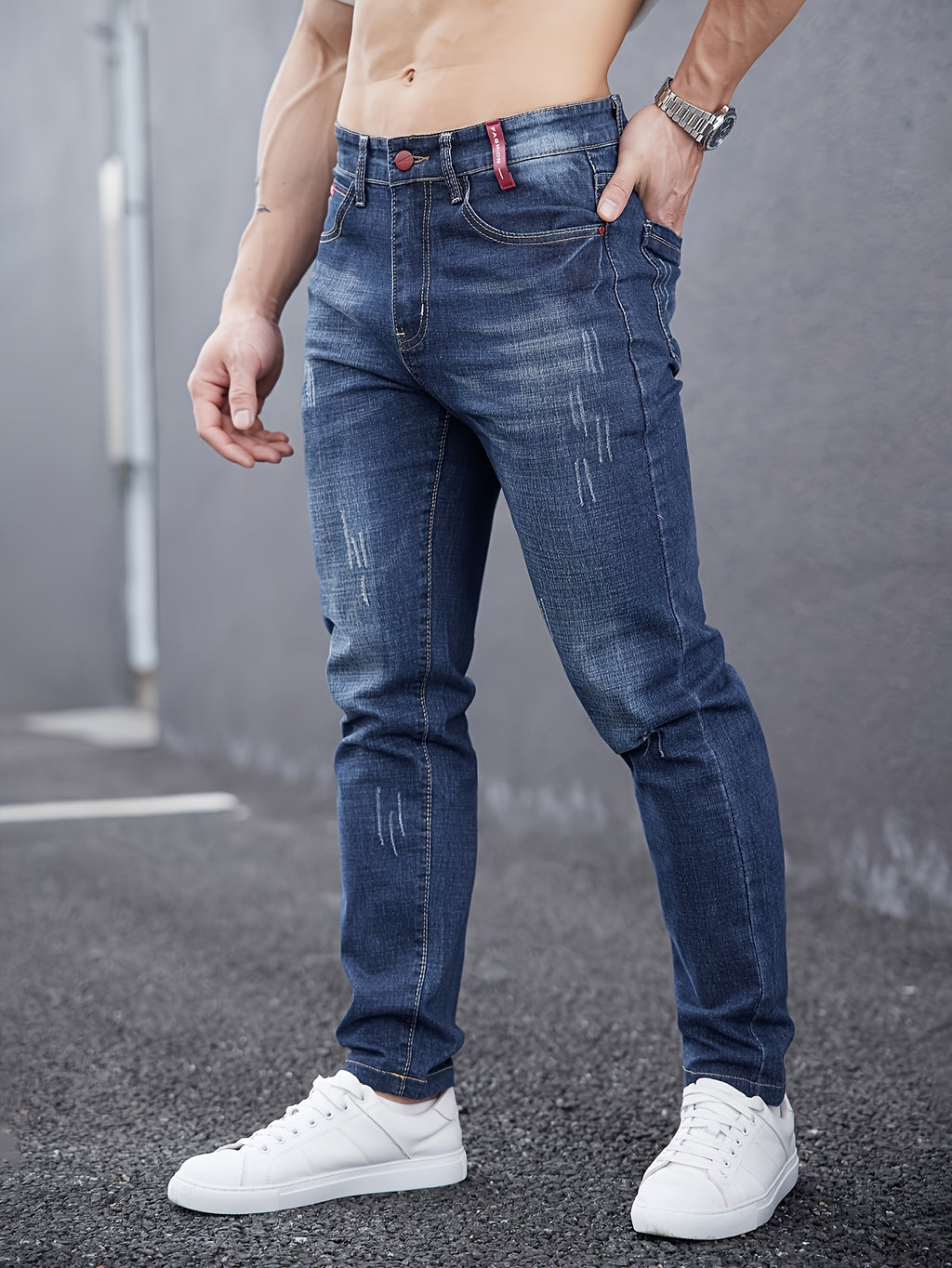 WL Atelier Men | Slim-Fit Light Wash Faux Denim with Embroidered Detail