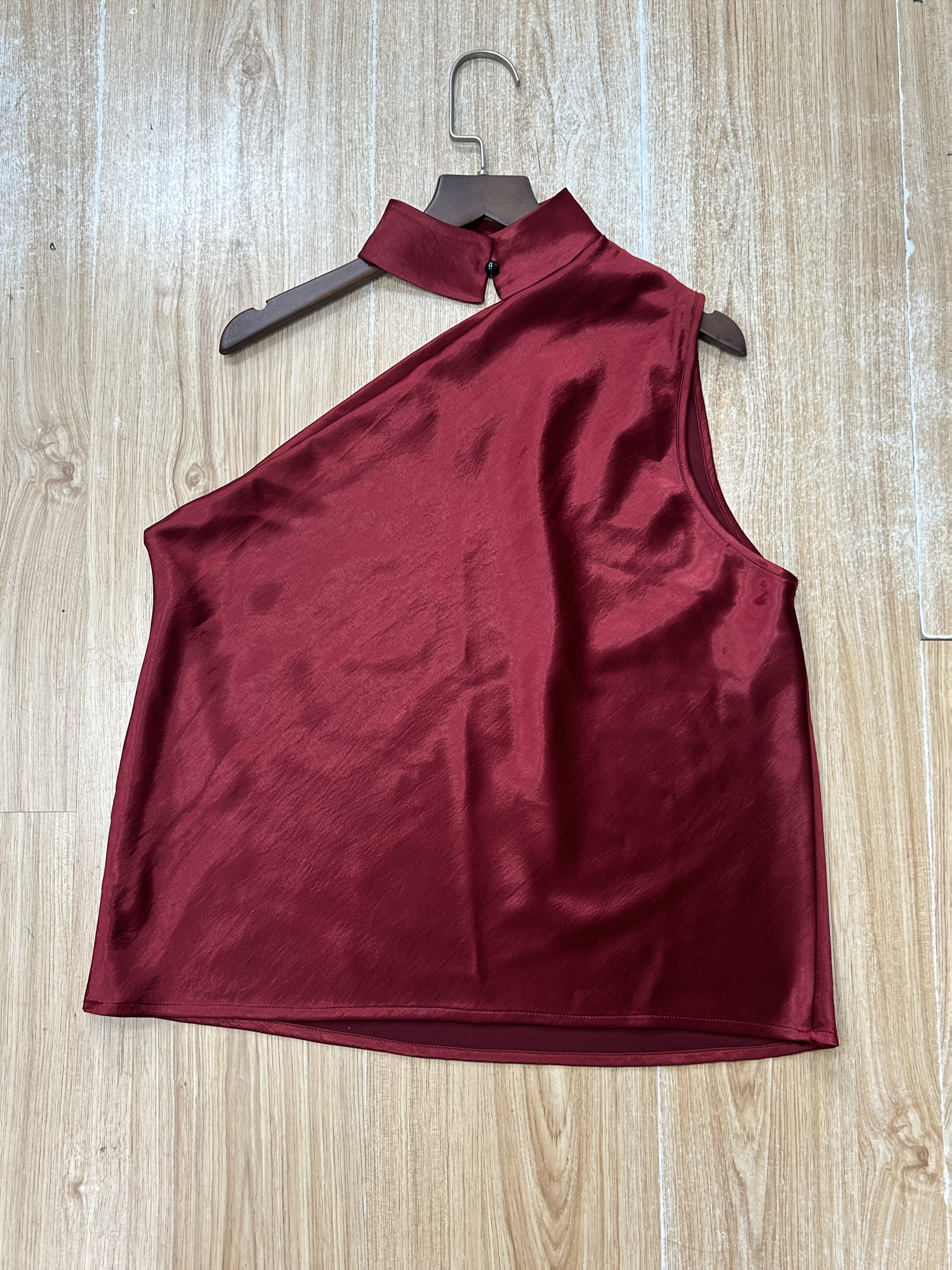 Deep Red Satin Off-Shoulder Blouse