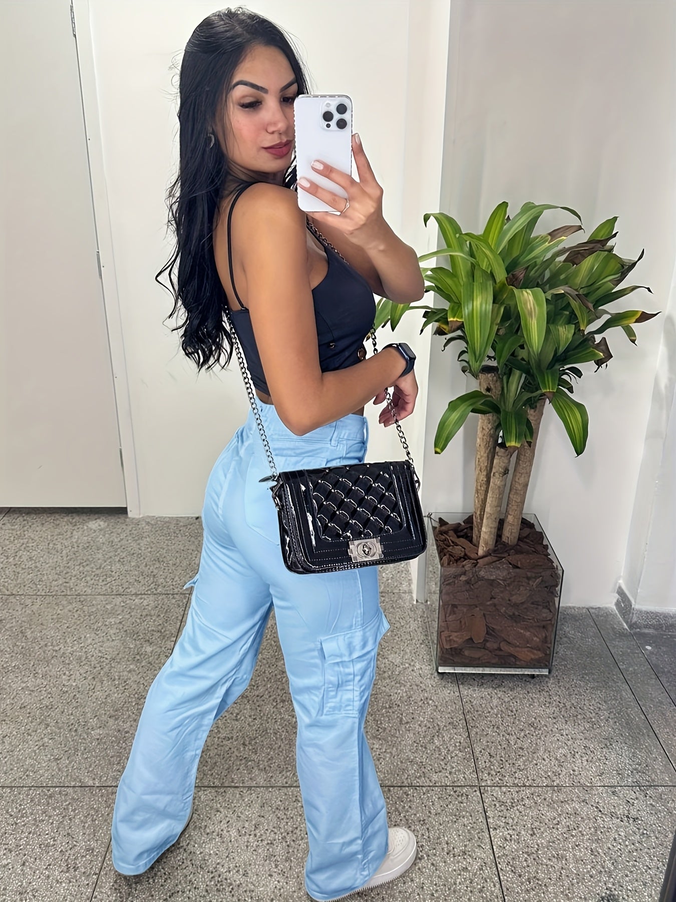 White Slim-Fit Cargo Pants with 3D Pockets