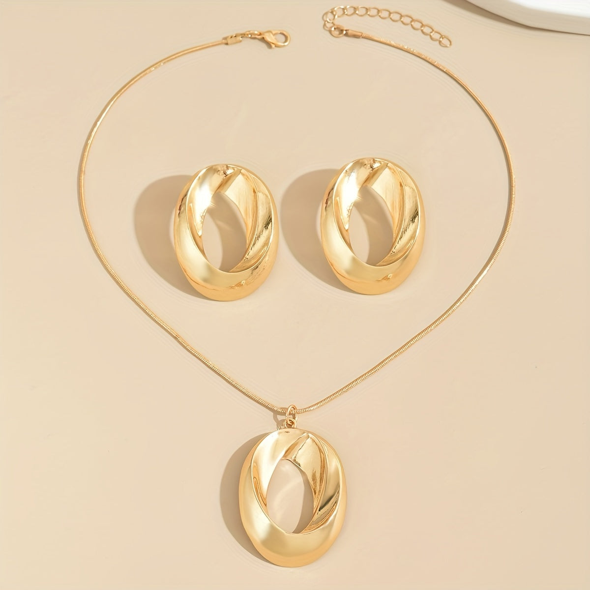 WL Atelier | Minimalist Hollow Oval Pendant Necklace &amp; Earrings Set