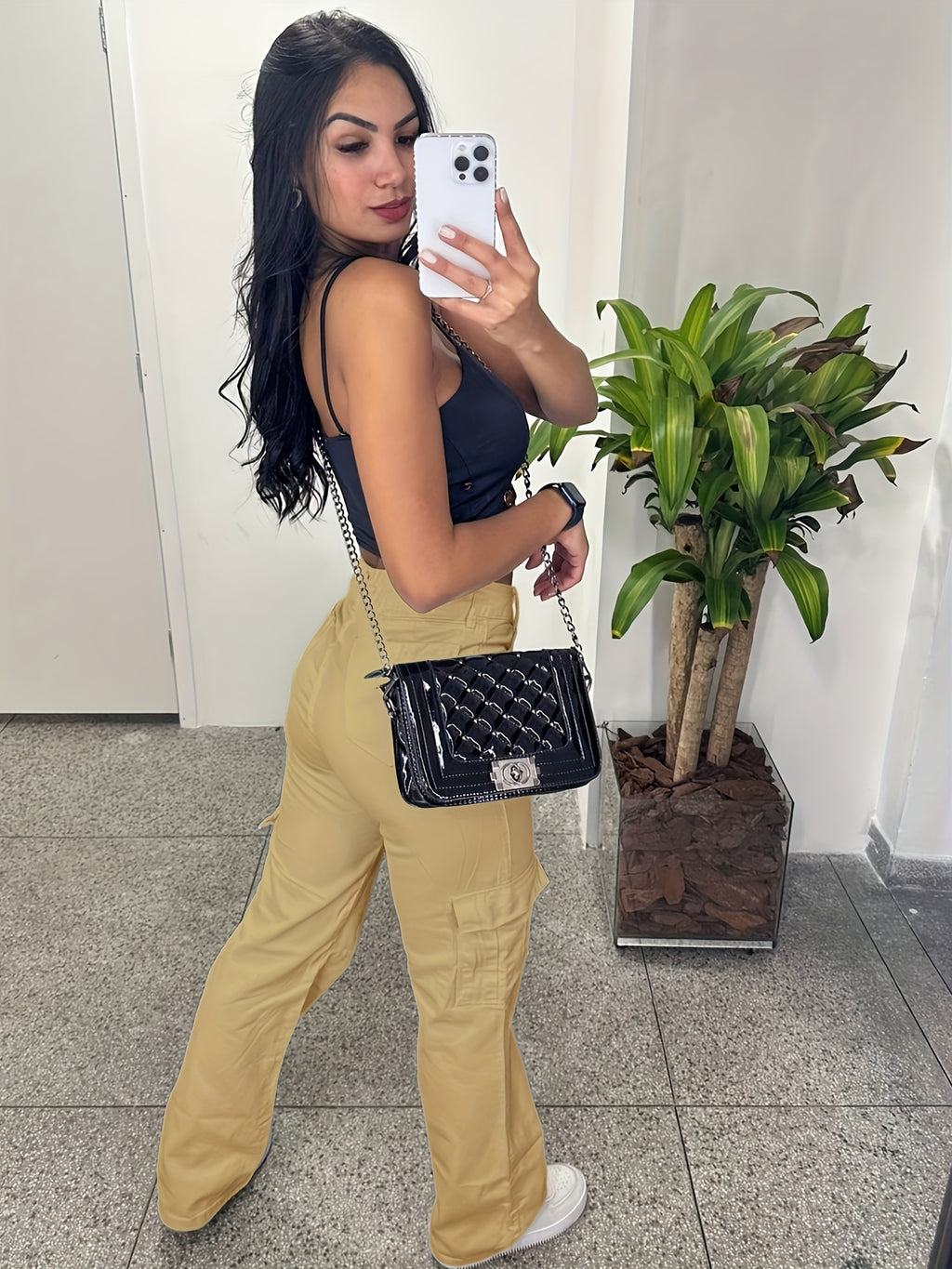 White Slim-Fit Cargo Pants with 3D Pockets
