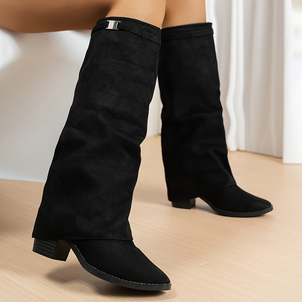 WL Atelier | Elegant Black Knee-High Boots with Chunky Block Heel