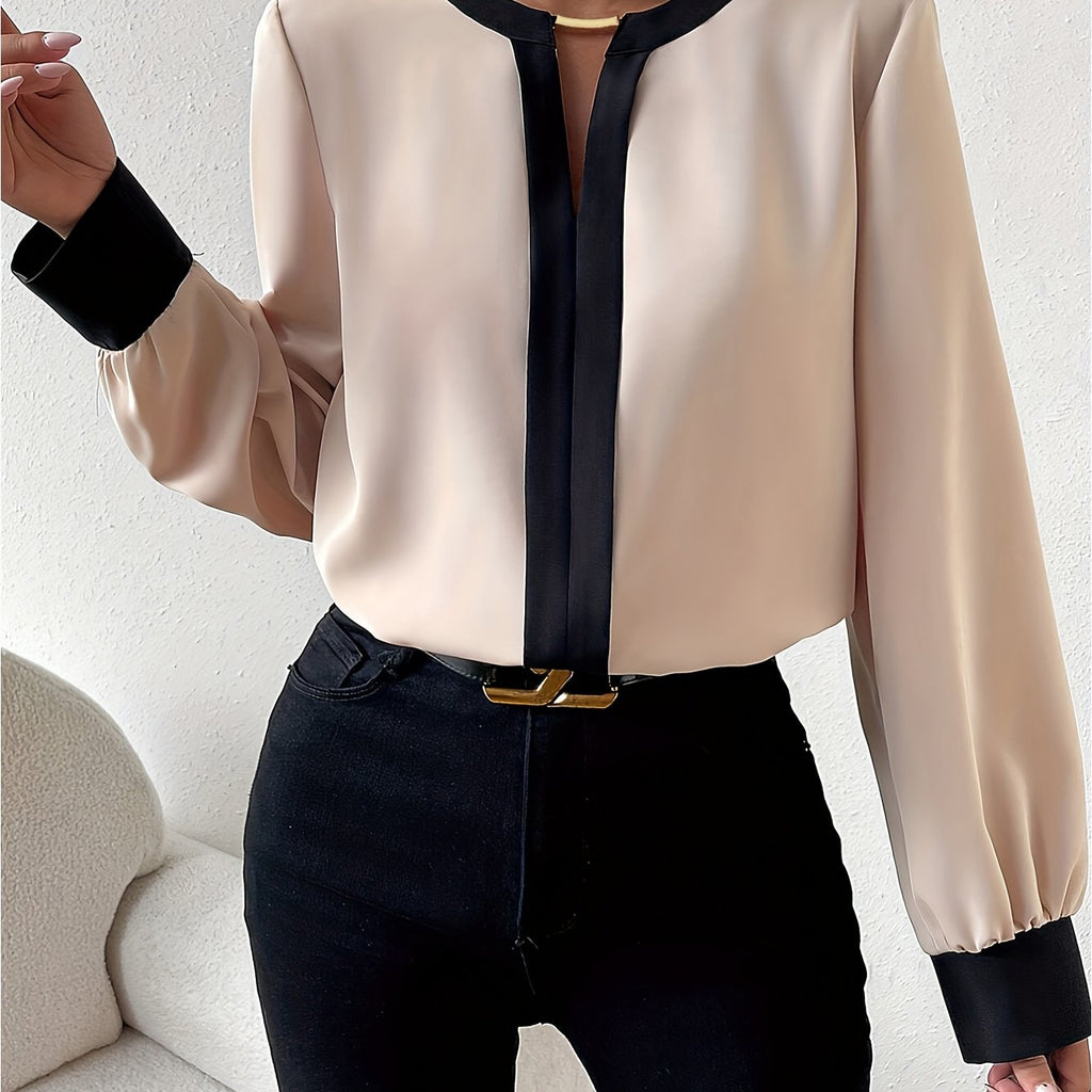 Elegant Contrast-Collar Blouse for Autumn Layers
