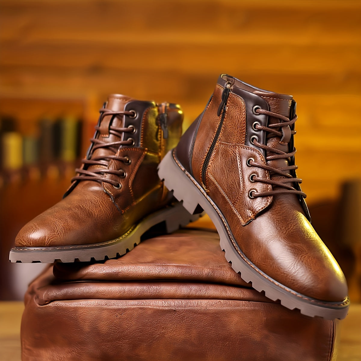 WL Atelier Men | Vintage Lace-Up Boots with Side Zipper