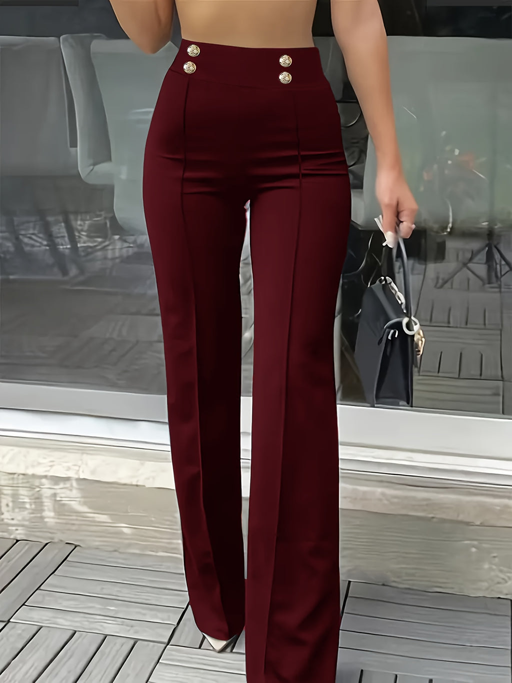 Elegant Button-Detail Stretch Trousers