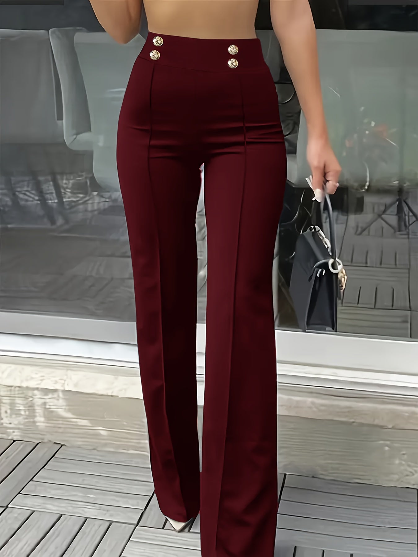Elegant Button-Detail Stretch Trousers