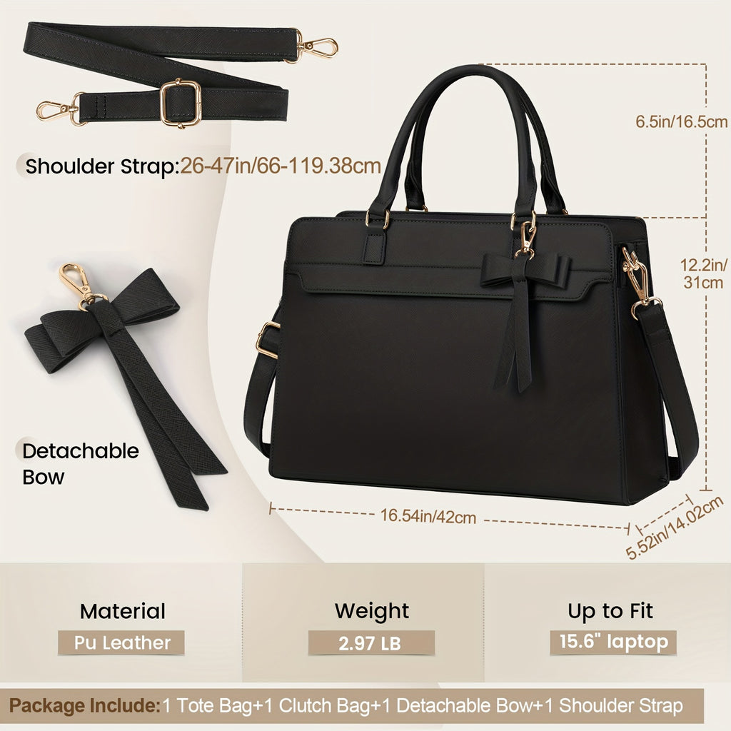 WL Atelier | Elegant Black PU Laptop Tote &amp; Satchel Set