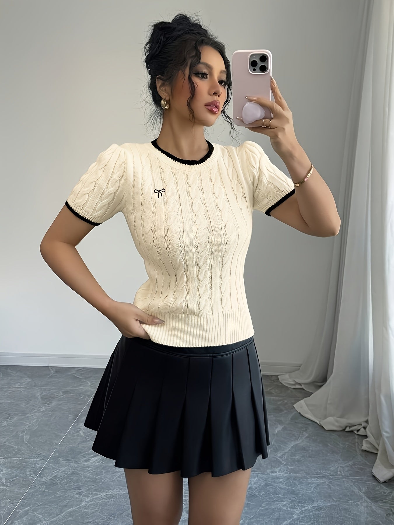 WL Atelier | Elegant Cat-Ear Detail Top with Two-Tone Edges