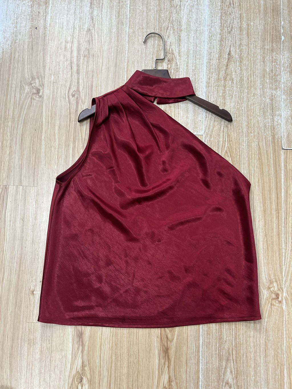 Deep Red Satin Off-Shoulder Blouse