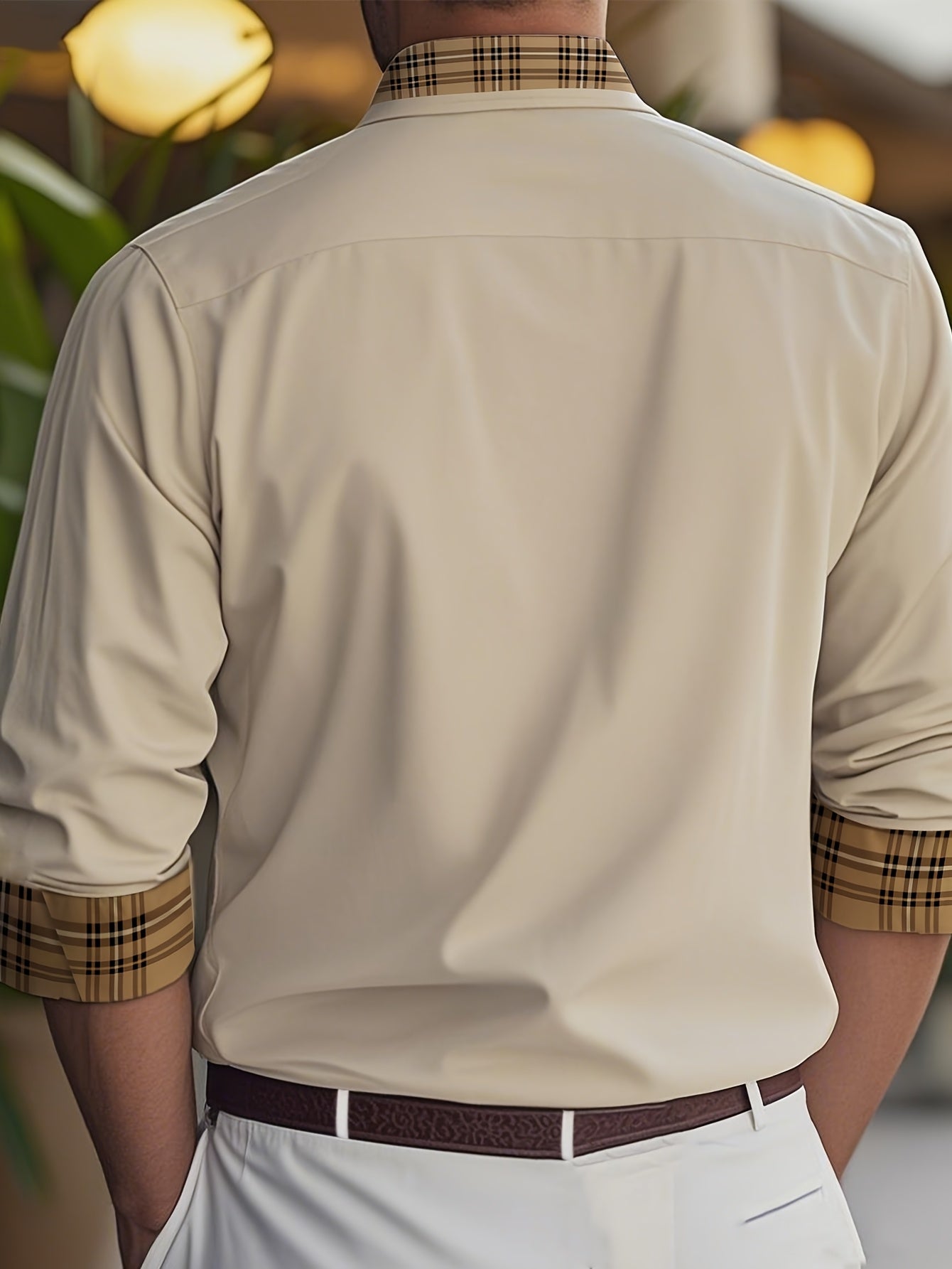 WL Atelier Men | Slim Fit Beige &amp; Brown Long-Sleeve Shirt