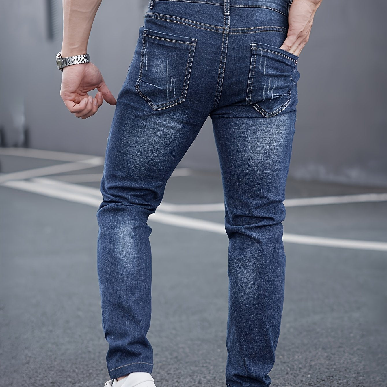 WL Atelier Men | Slim-Fit Light Wash Faux Denim with Embroidered Detail