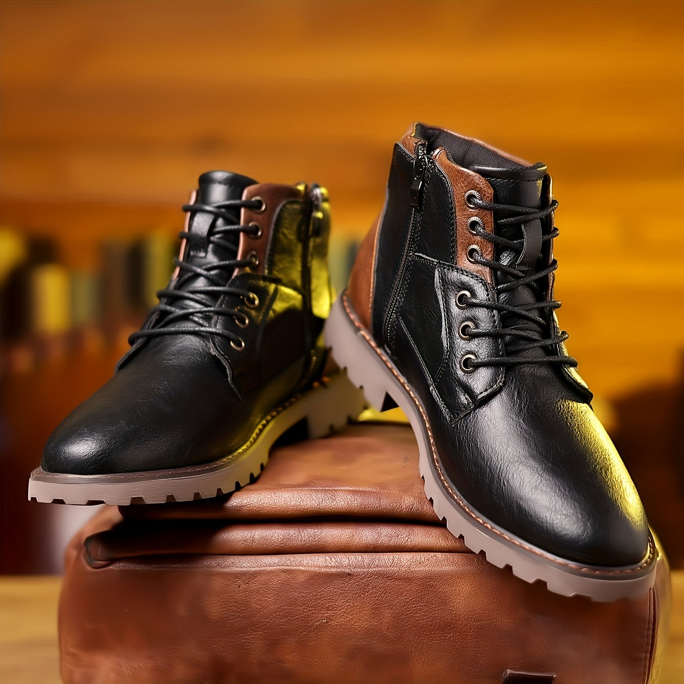 WL Atelier Men | Vintage Lace-Up Boots with Side Zipper