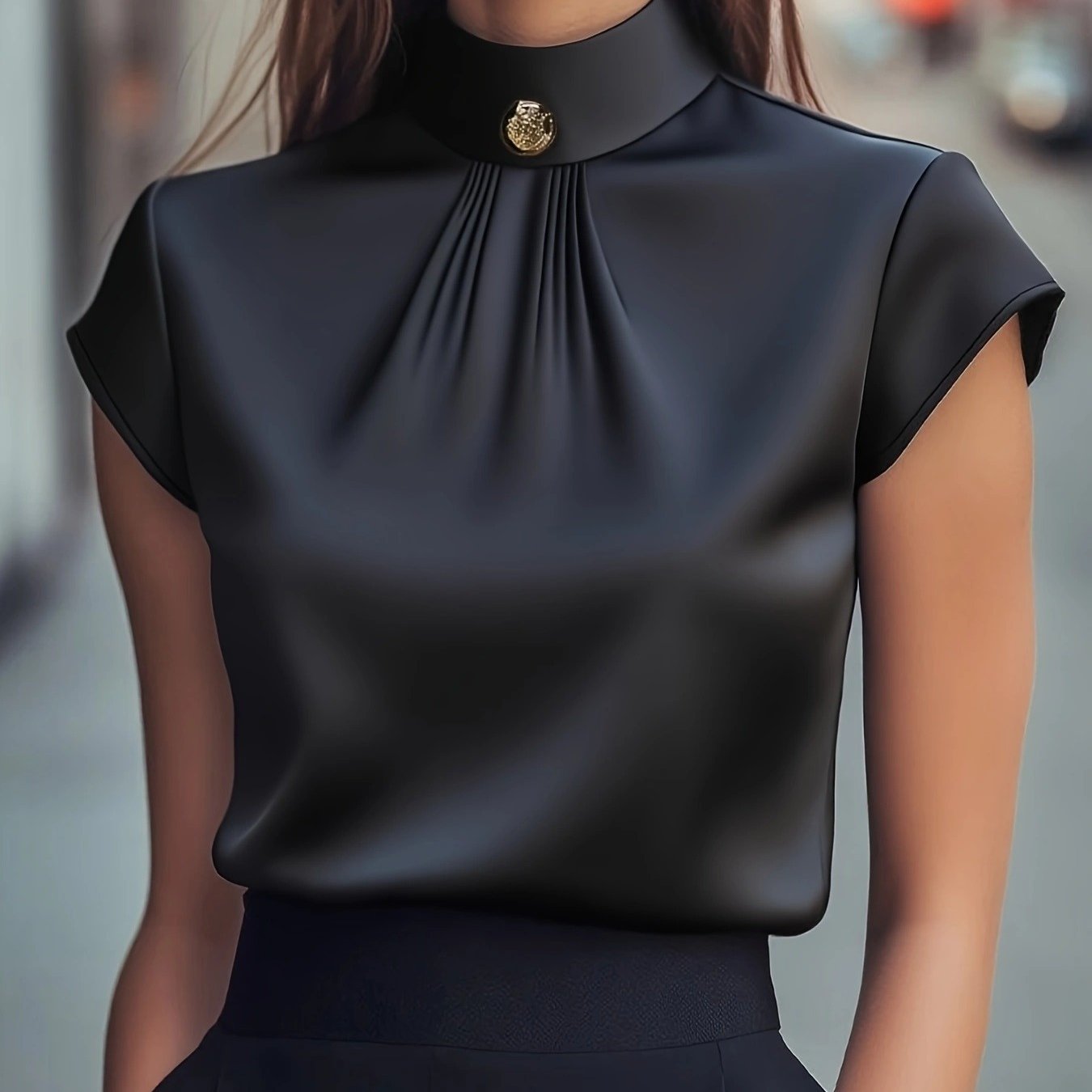 Rich Purple High-Neck Blouse for Autumn Elegance