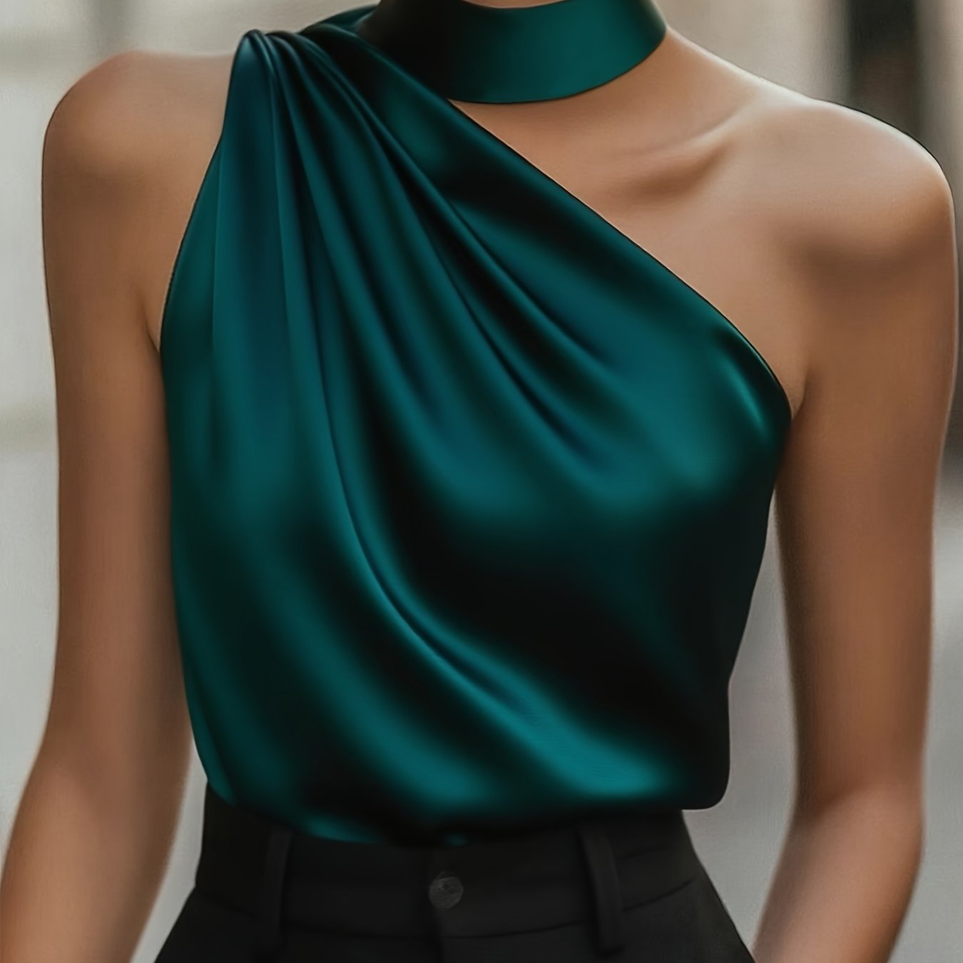Deep Red Satin Off-Shoulder Blouse