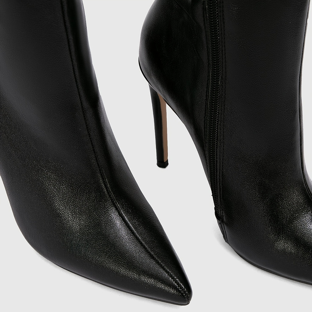 WL Atelier | Black Pointed-Toe Stiletto Ankle Boots with Golden Zipper