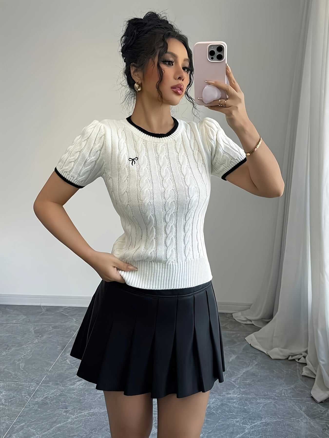 WL Atelier | Elegant Cat-Ear Detail Top with Two-Tone Edges