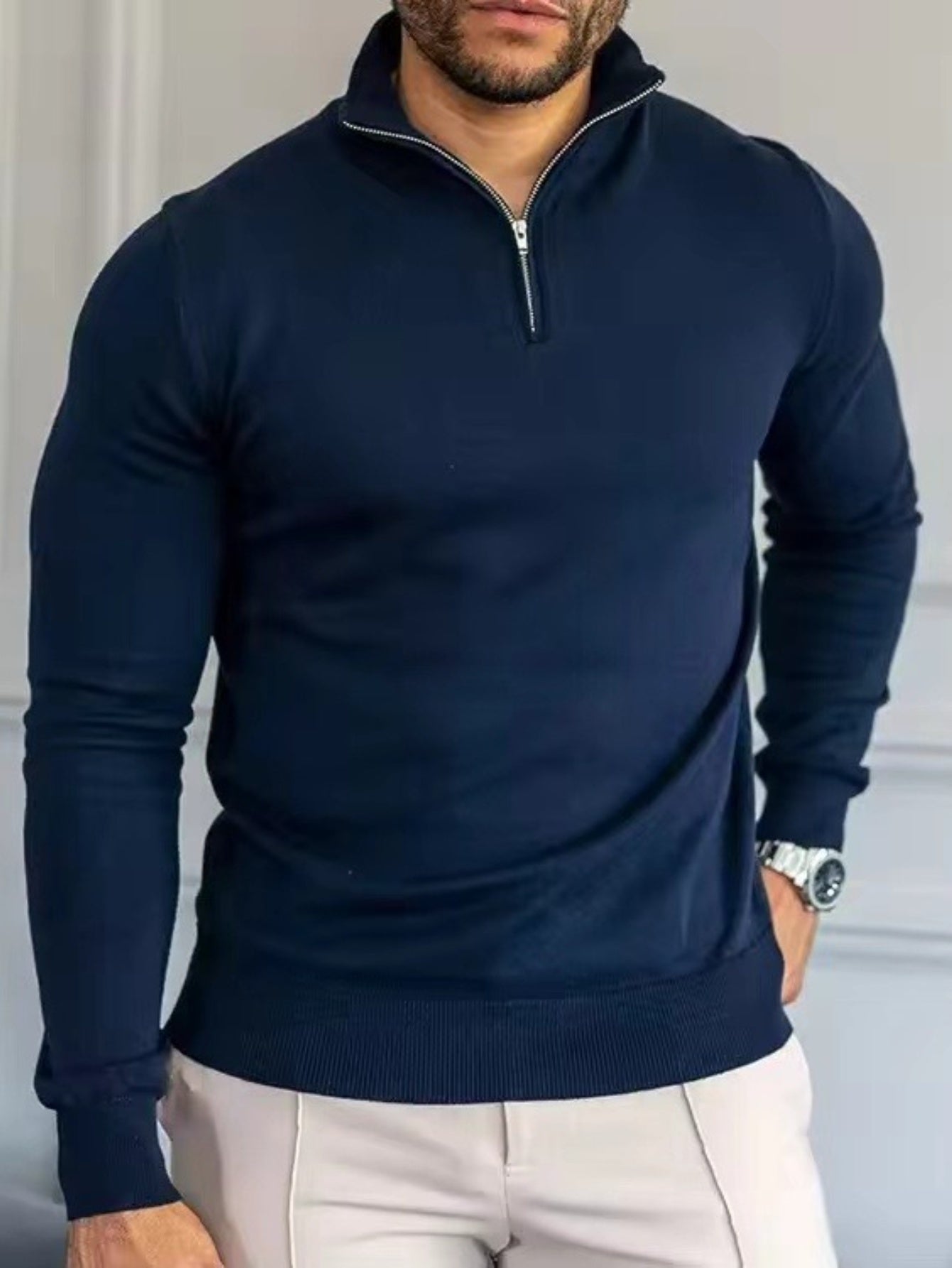WL Atelier Men | Navy Blue Zippered Knit Sweater