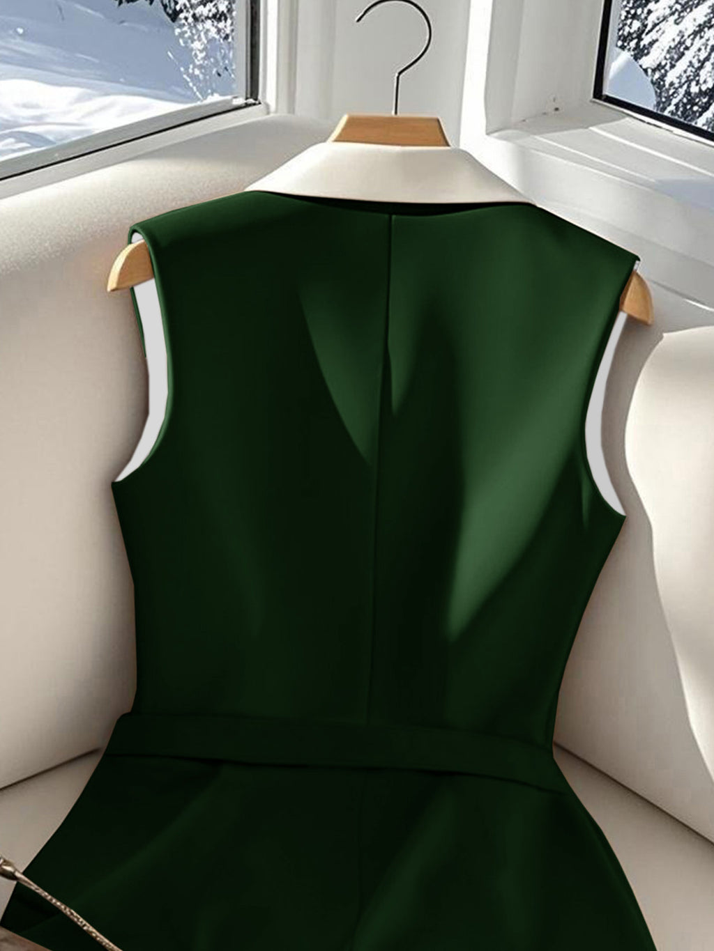 WL Atelier | Elegant Green &amp; White Color Block Blazer Vest