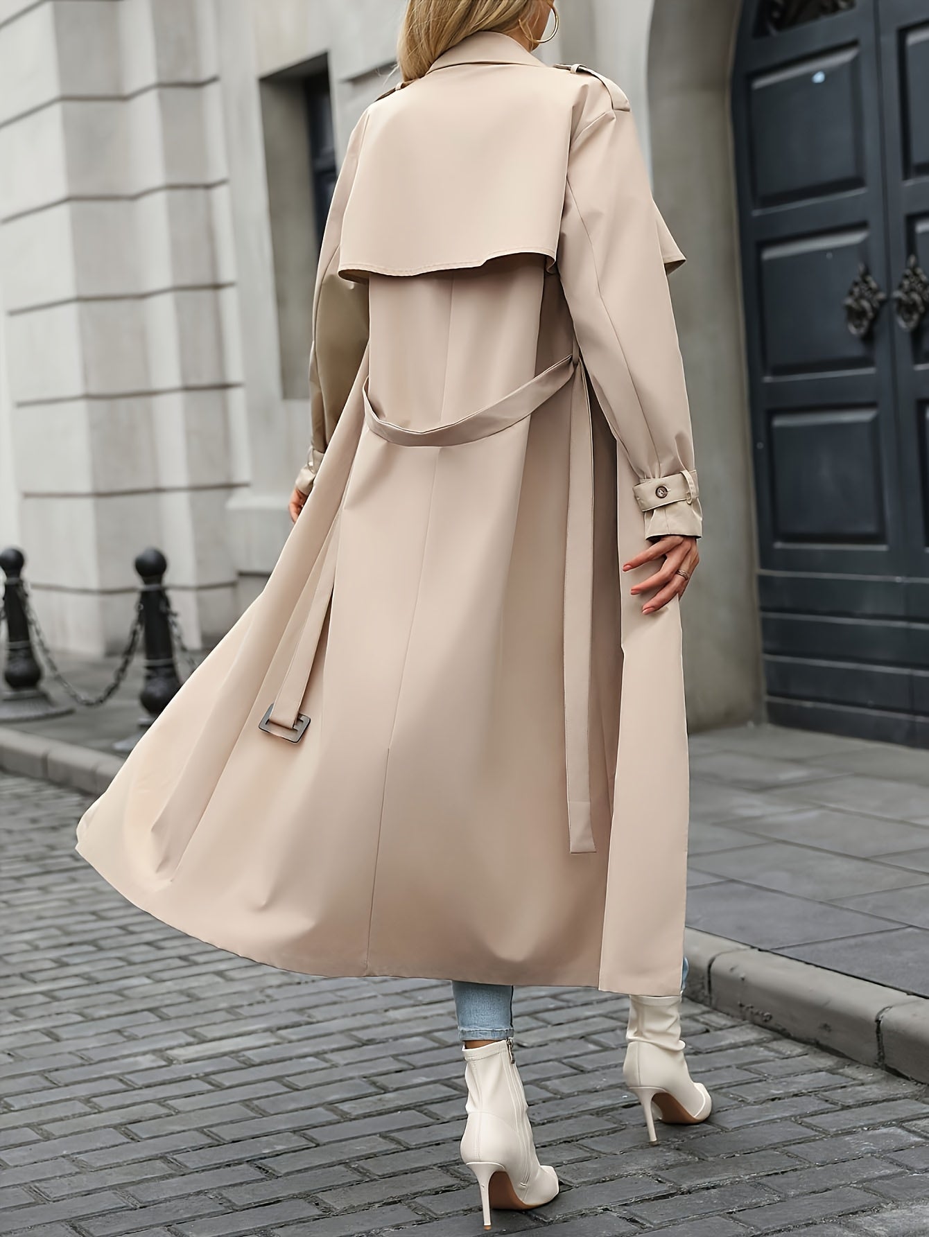 WL Atelier | Elegant Beige Long Coat with Belt