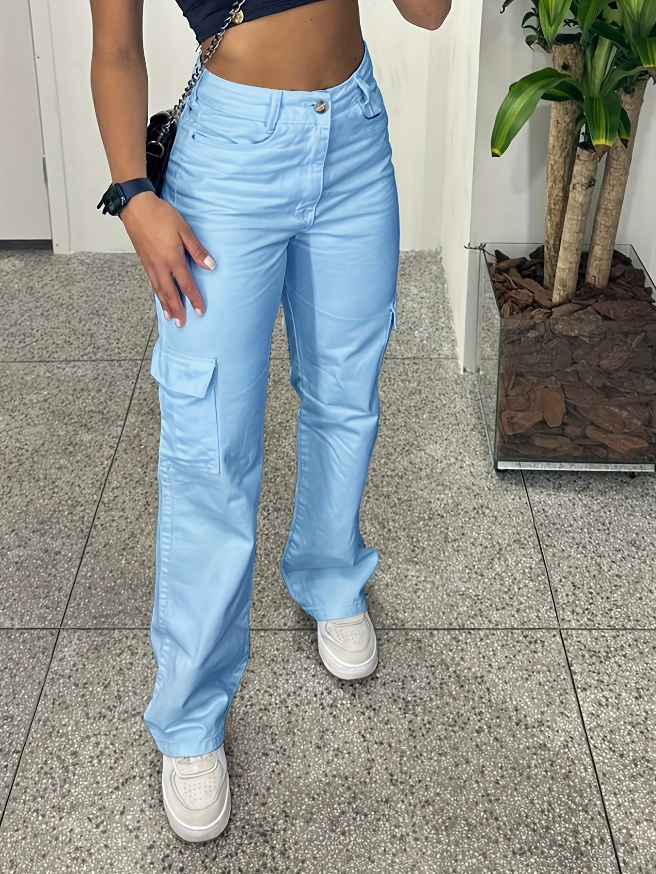 White Slim-Fit Cargo Pants with 3D Pockets