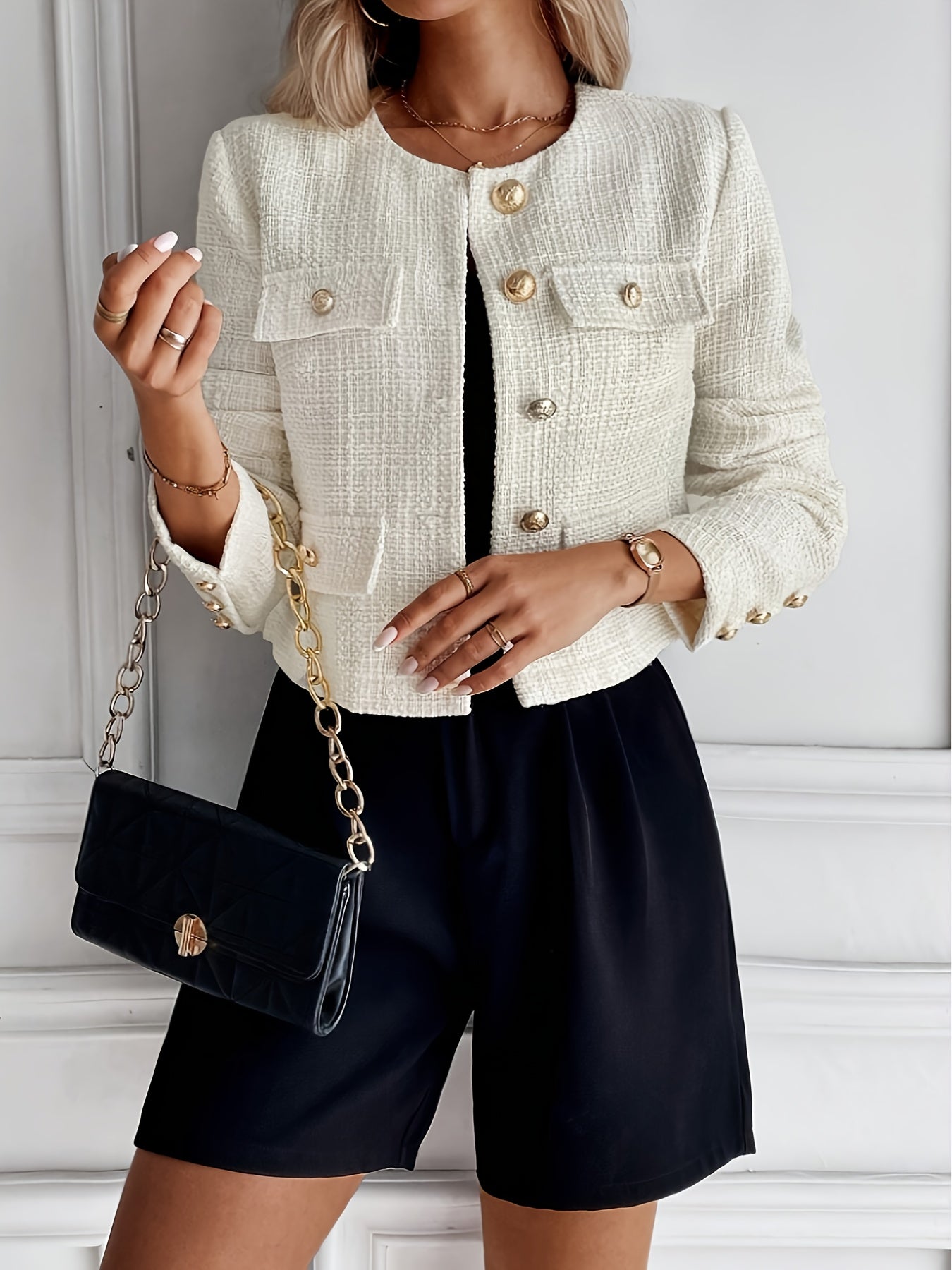 WL Atelier | Elegant Beige Blazer with Golden-Tone Buttons