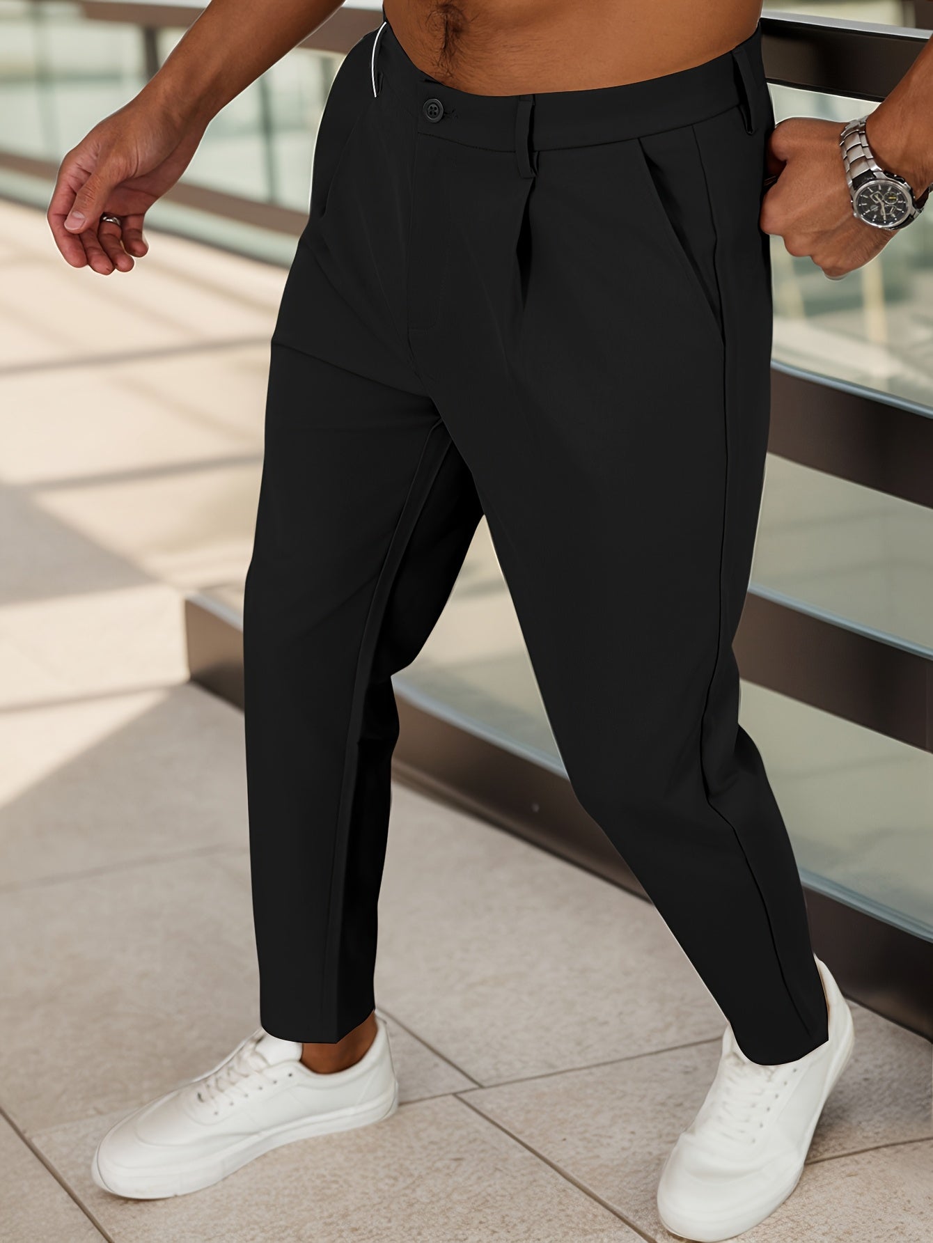 WL Atelier Men | Beige Pleated Business Casual Trousers