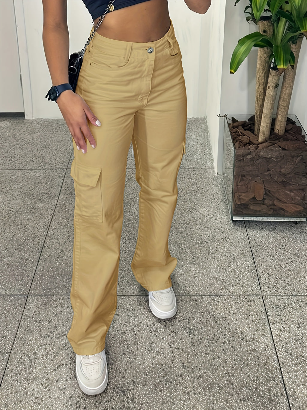 White Slim-Fit Cargo Pants with 3D Pockets