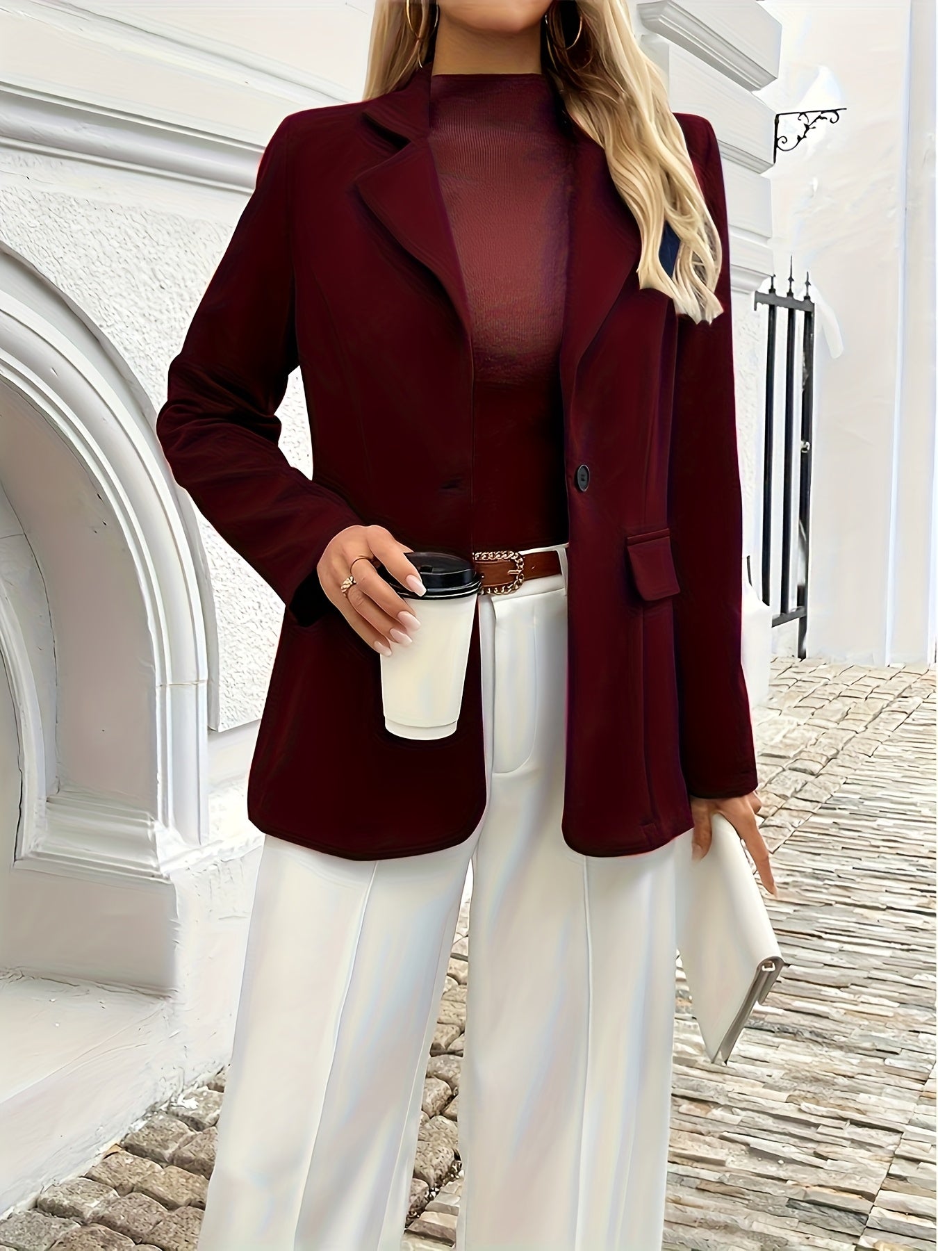 WL Atelier | Burgundy Double-Breasted Blazer with Luxury Button Detail