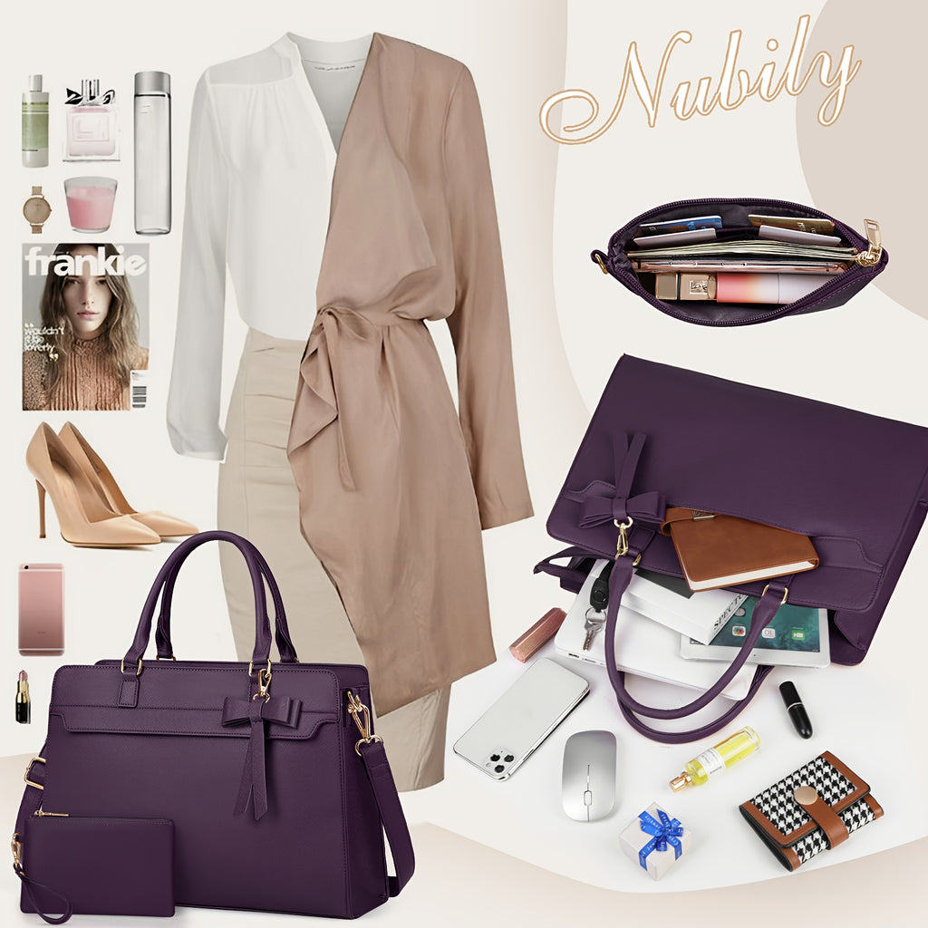WL Atelier | Elegant Black PU Laptop Tote &amp; Satchel Set