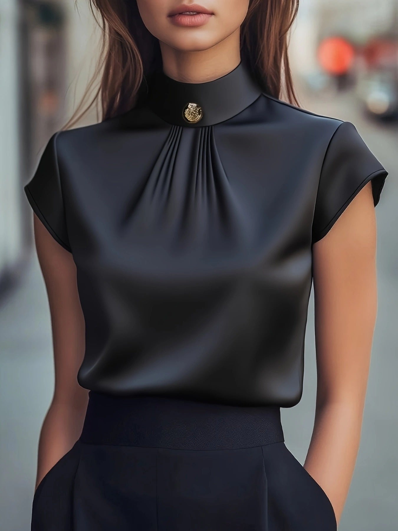 Rich Purple High-Neck Blouse for Autumn Elegance