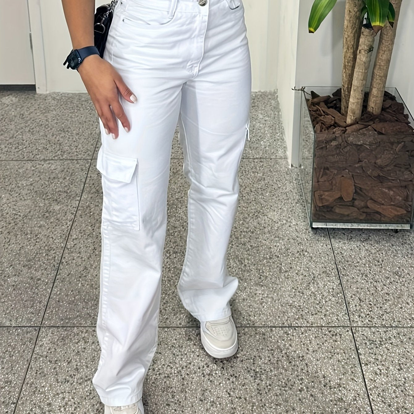 White Slim-Fit Cargo Pants with 3D Pockets