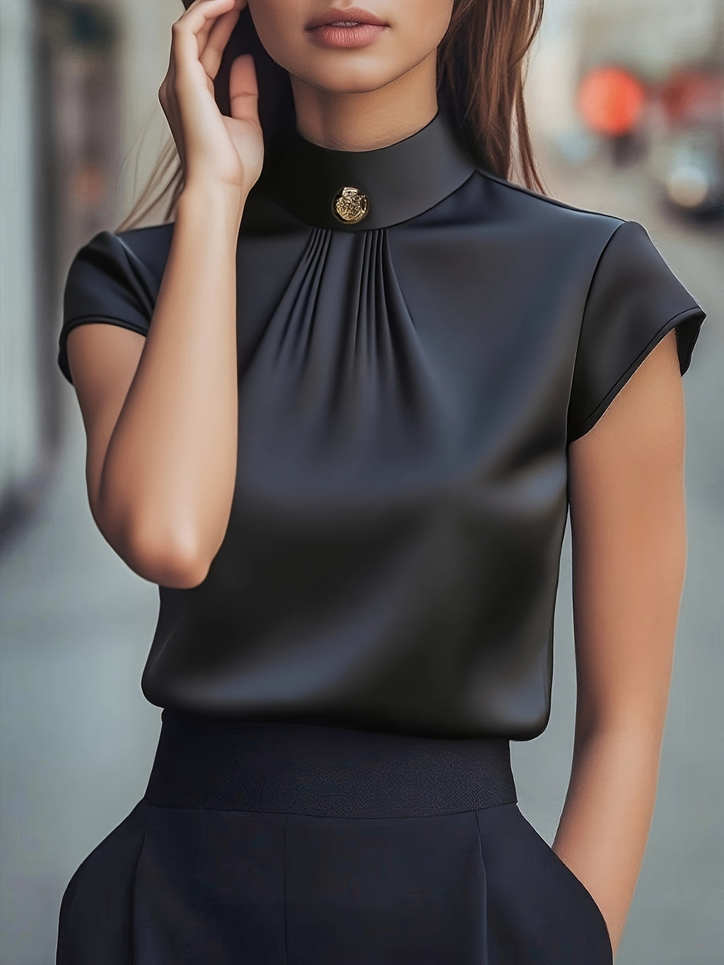 Rich Purple High-Neck Blouse for Autumn Elegance