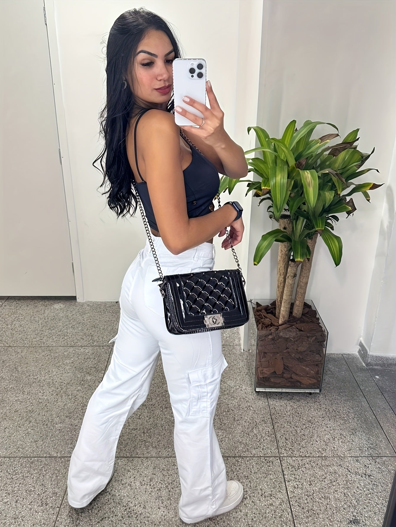 White Slim-Fit Cargo Pants with 3D Pockets