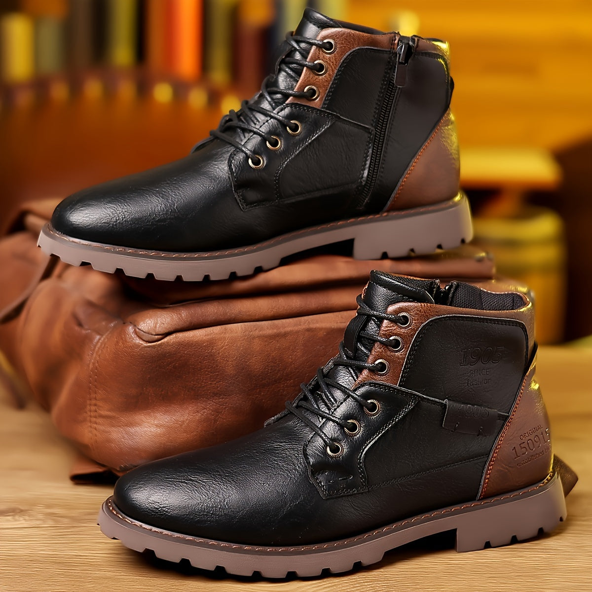WL Atelier Men | Vintage Lace-Up Boots with Side Zipper