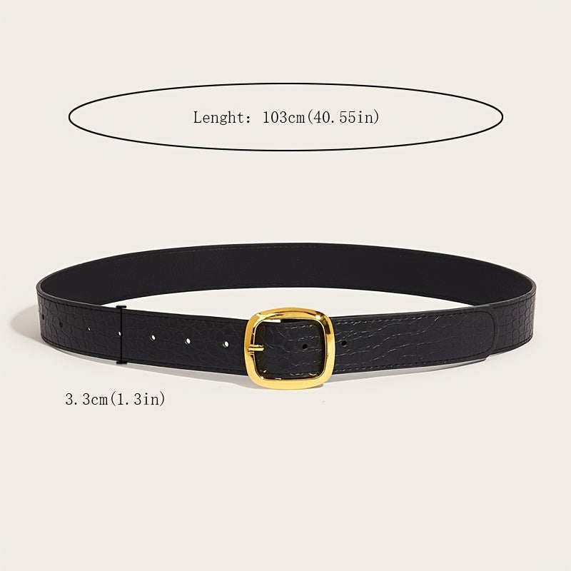 WL Atelier | Retro Black Belt with Square Buckle &amp; Stone Pattern